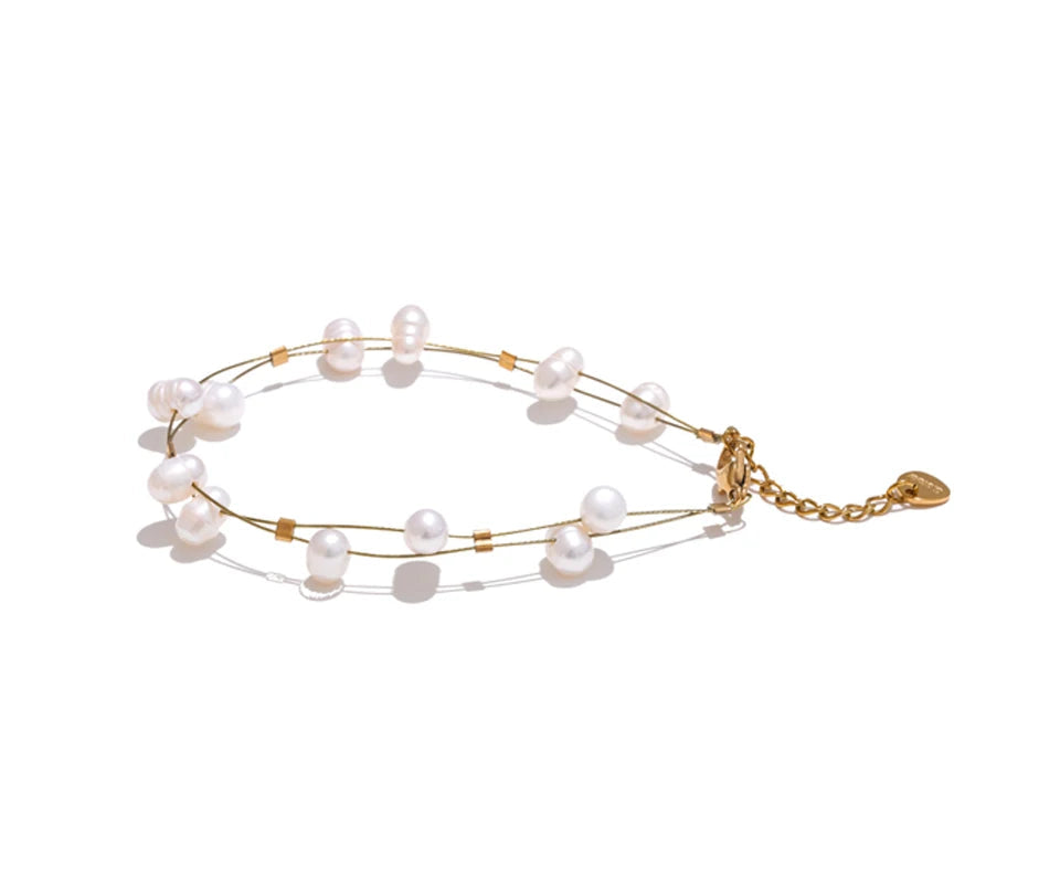 Elegantes Armband aus Süßwasserperlen, 18 Karat vergoldet